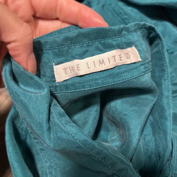 Vintage The Limited Solid Blue Silk Shirt Blouse Women Medium Button up Pocket - Picture 5 of 7